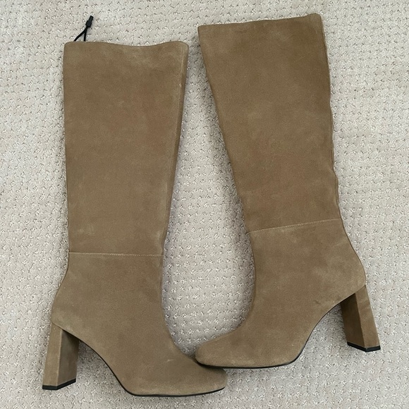 ZARA Sand Beige Brown knee High Heeled Suede Boots, Size 39. - Picture 9 of 9